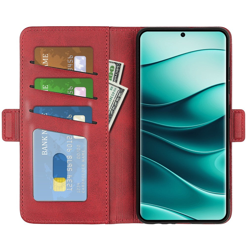 EIDERWOOD Xiaomi Redmi Note 14 Pro+ Kunstskinn Flip Deksel m. Lommebok & Stativfunksjon - Rød