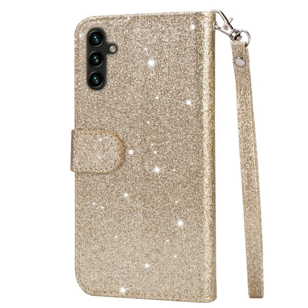 EIDERWOOD Samsung Galaxy A56 (5G) Glitter Flip Deksel m. Glidelåslomme & Ståfunksjon - Gull
