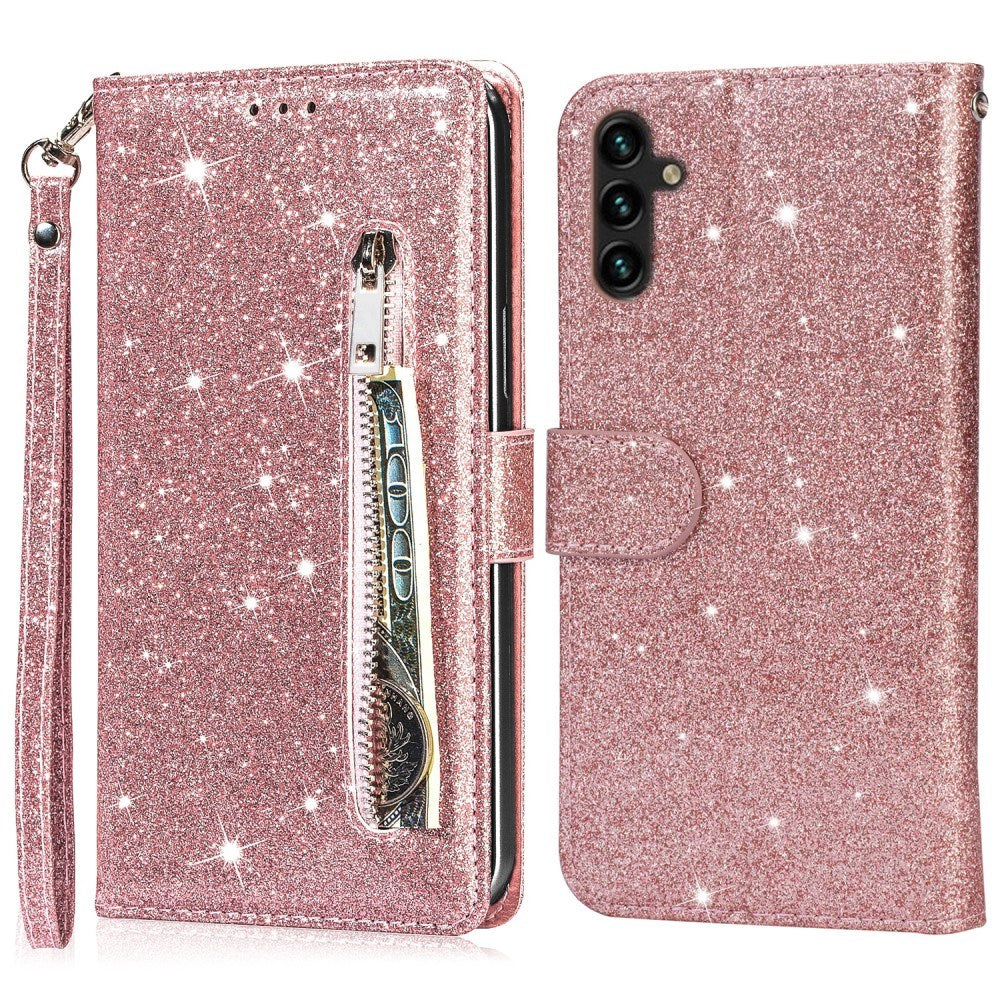 EIDERWOOD Samsung Galaxy A56 (5G) Glitter Flip Deksel m. Glidelåslomme & Ståfunksjon - Rosa