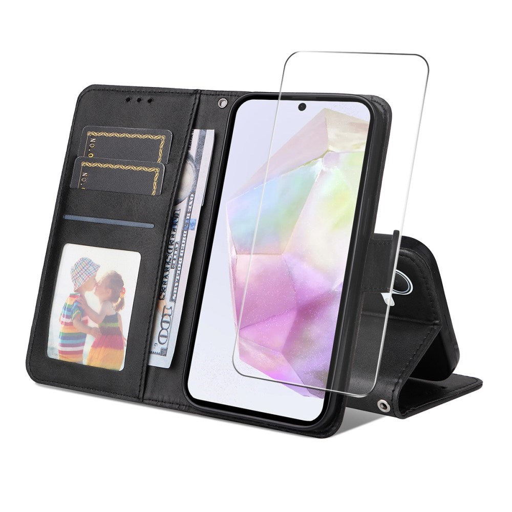 EIDERWOOD Samsung Galaxy A56 (5G) / A36 (5G) 2-i-1 Kunstskinn Flip Deksel med Skjermbeskyttelsesglass - Svart