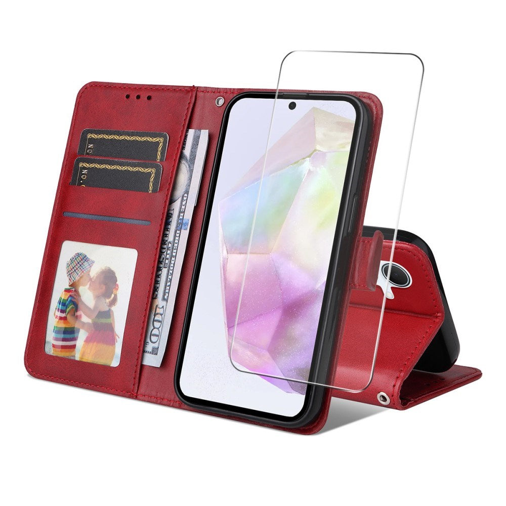 EIDERWOOD Samsung Galaxy A56 (5G) / A36 (5G) 2-i-1 Kunstskinn Flip Deksel med Skjermbeskyttelsesglass - Rød