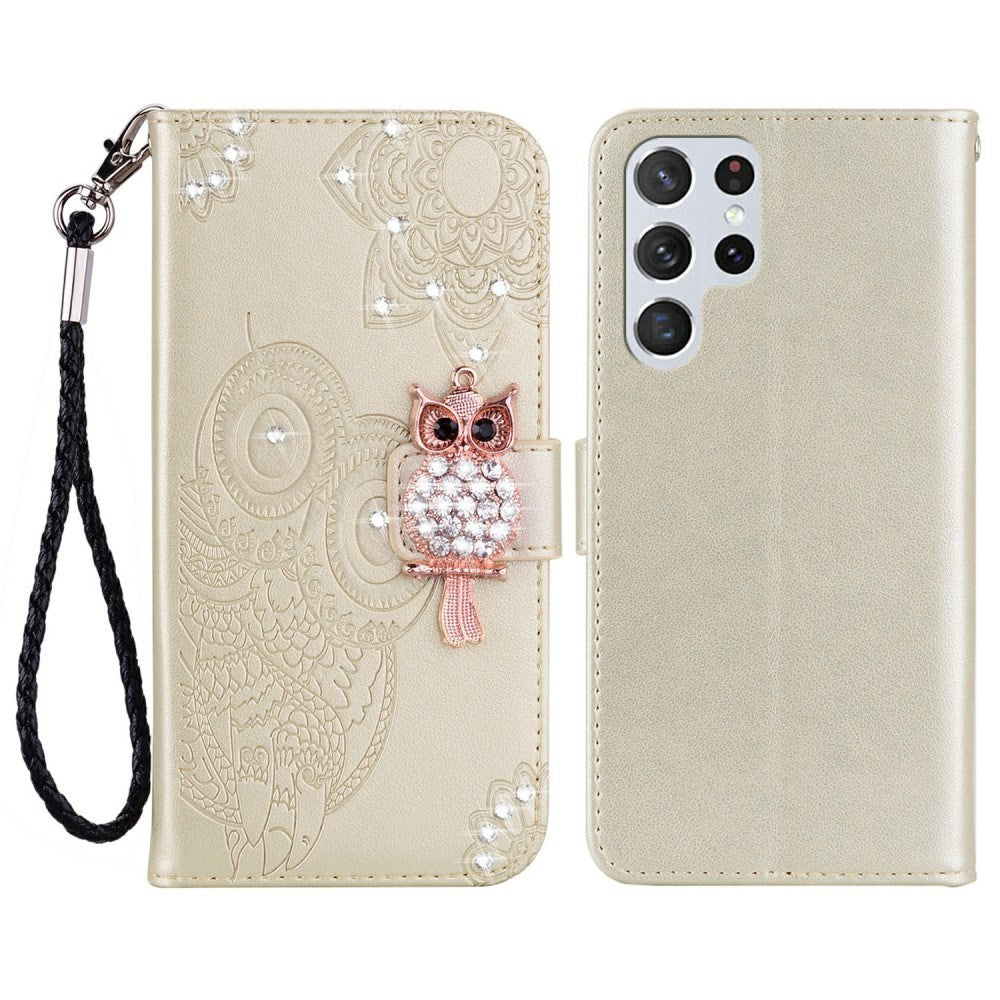EIDERWOOD Samsung Galaxy S25 Ultra Kunstskinn Flip Deksel m. Uglemotiv - Gull
