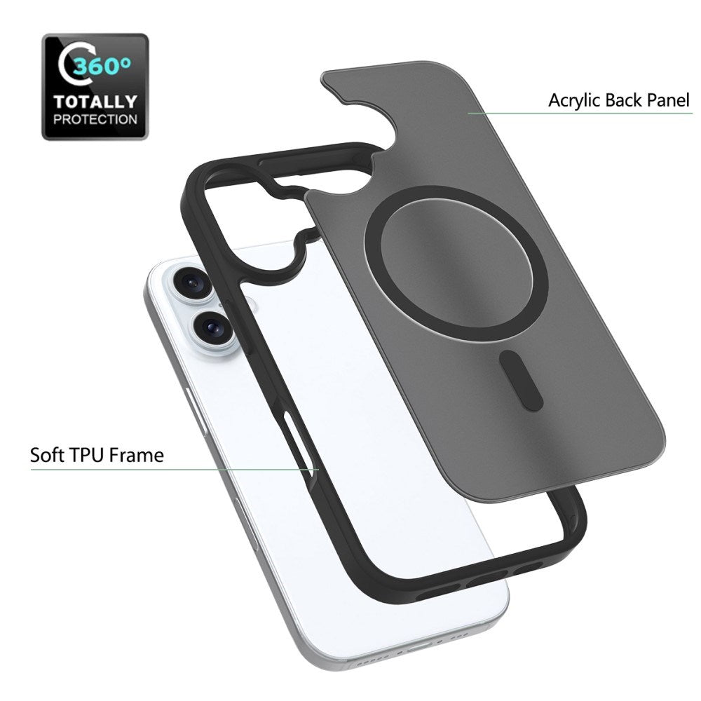 EIDERWOOD iPhone 16 Matt Hybrid Deksel - MagSafe Kompatibel - Svart / Gjennomsiktig