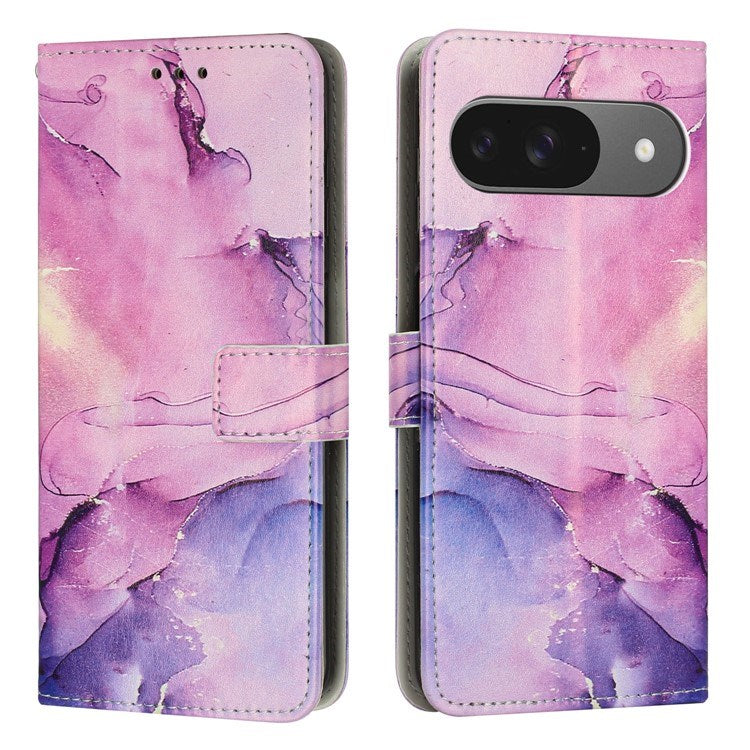 EIDERWOOD Google Pixel 10 / 10 Pro / 9 / 9 Pro Marmor Kunstskinn Flip Deksel m. Stropp - Lilla