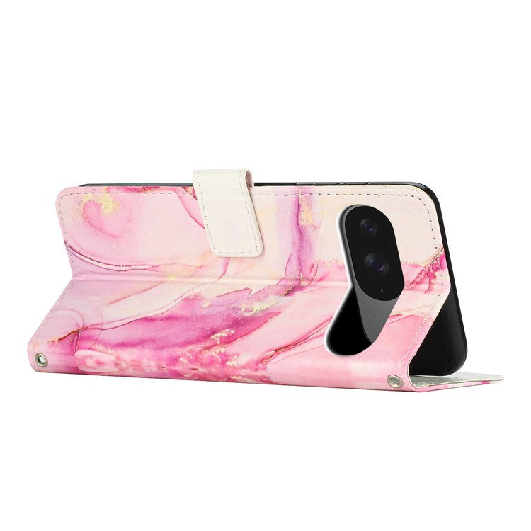 EIDERWOOD Google Pixel 10 / 10 Pro / 9 / 9 Pro Marmor Kunstskinn Flip Deksel m. Stropp - Rose Gold