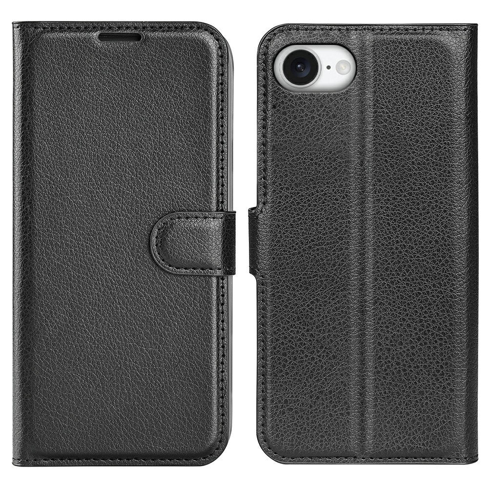 EIDERWOOD iPhone 17e / 16e Kunstskinn Flip Deksel m. Kortholder & Ståfunksjon - Svart