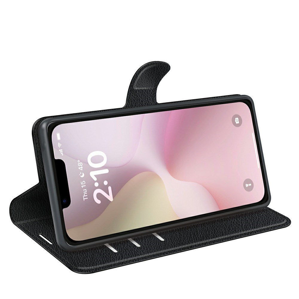 EIDERWOOD iPhone 17e / 16e Kunstskinn Flip Deksel m. Kortholder & Ståfunksjon - Svart