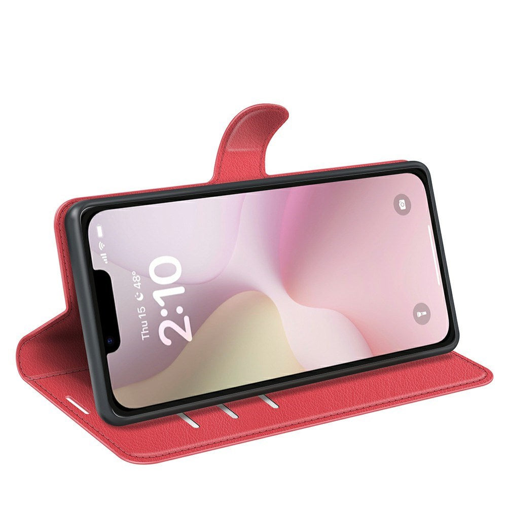 EIDERWOOD iPhone 17e / 16e Kunstskinn Flip Deksel m. Kortholder & Ståfunksjon - Rød