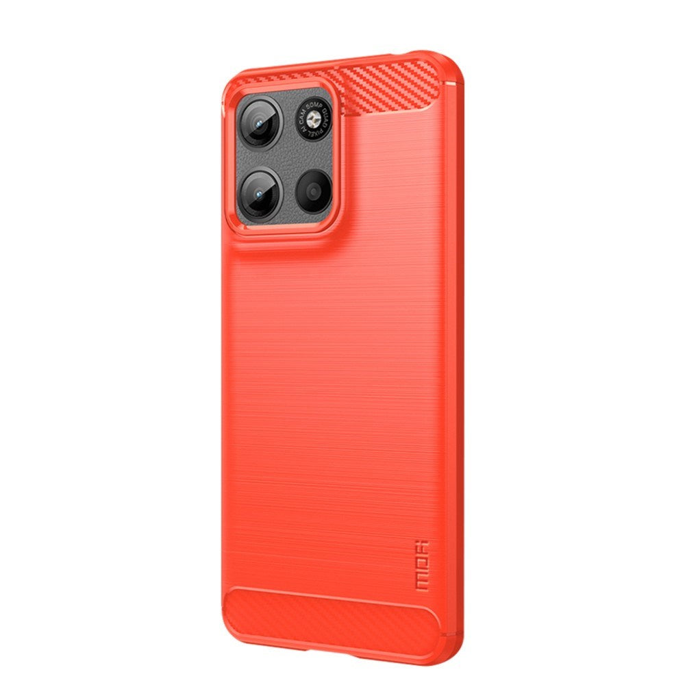 Motorola Moto G17 Power / G17 / G15 MOFI Brushed Carbon Fiber Fleksibelt Plast Deksel - Rød