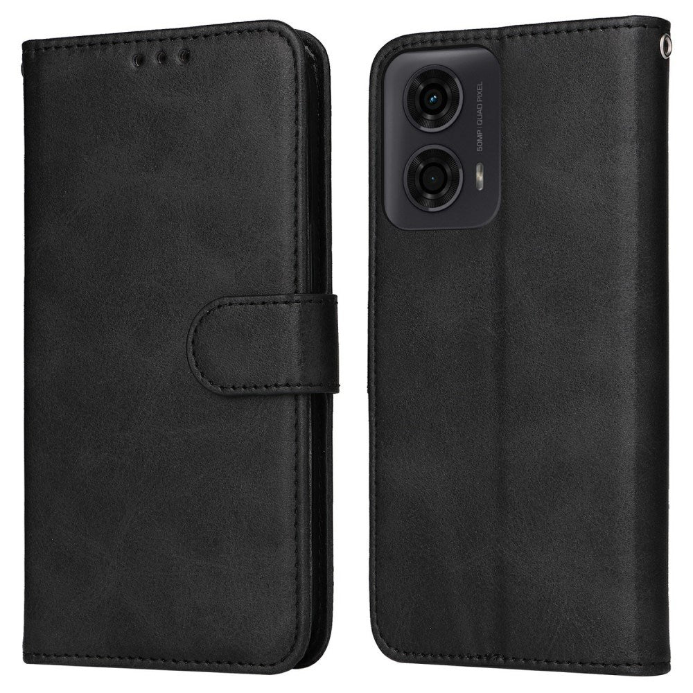EIDERWOOD Motorola Moto E14 (4G) / G04 (4G) / G04s (4G) / G24 (4G) Kunstskinn Flip Deksel m. Stropp - Svart