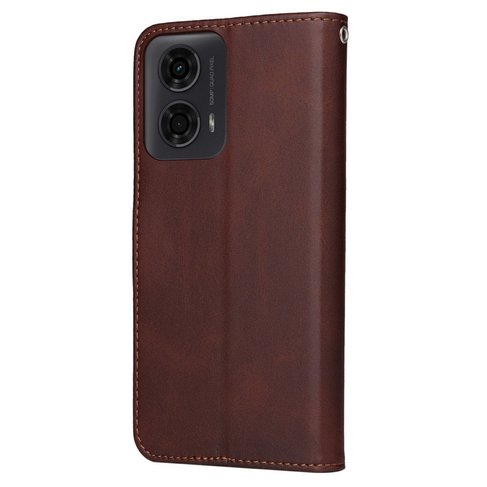 EIDERWOOD Motorola Moto E14 (4G) / G04 (4G) / G04s (4G) / G24 (4G) Kunstskinn Flip Deksel m. Stropp - Brun