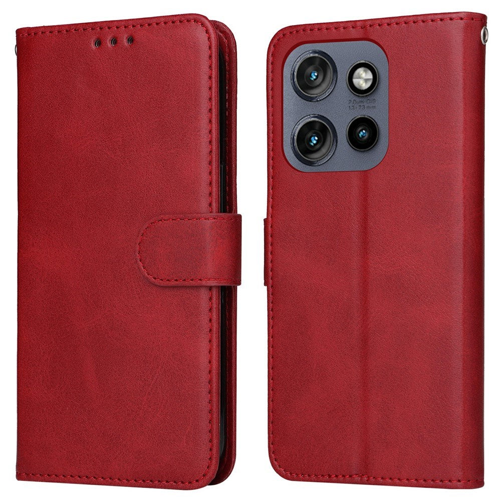 Motorola Edge 60 Neo / 50 Neo / ThinkPhone 25 EIDERWOOD Kunstskinn Flip Deksel med Strop - Rød