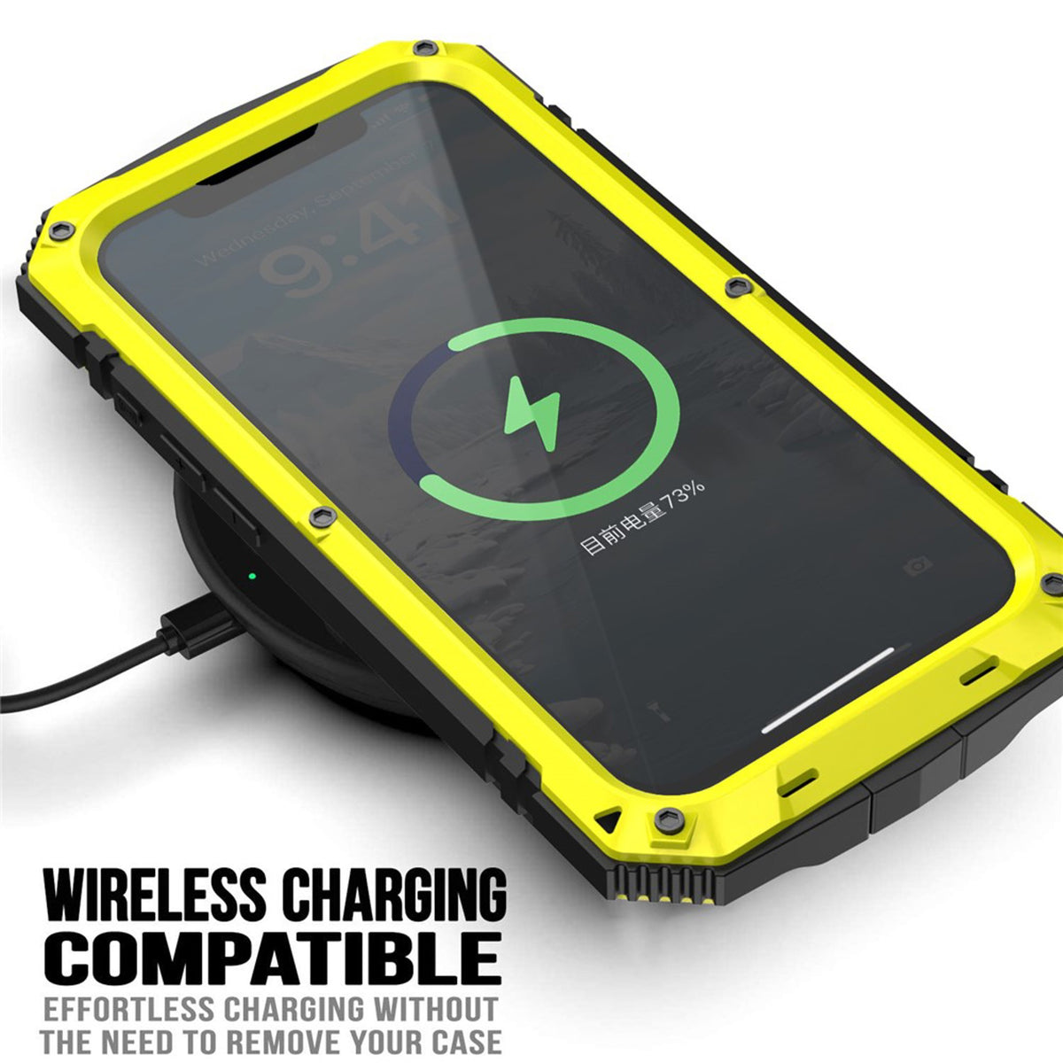 iPhone 17e / 16e R-JUST Hybrid Robust Deksel m. Innebygd Skjermbeskyttelse & Kickstand - Gul