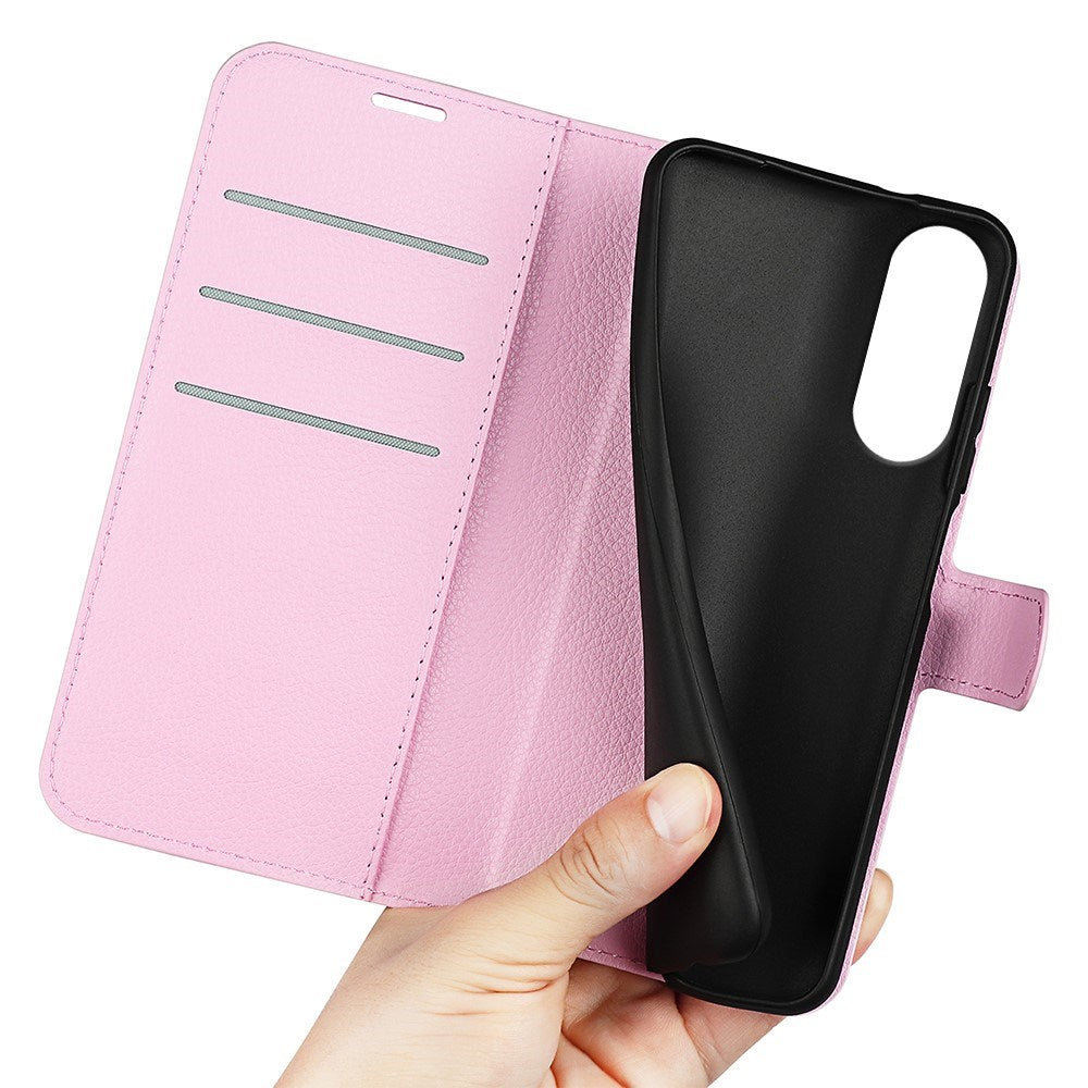 EIDERWOOD Samsung Galaxy S25 Edge Litchi Kunstskinn Flip Deksel med Lommebok - Rosa