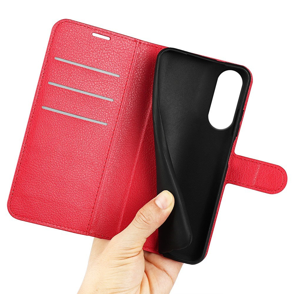EIDERWOOD Samsung Galaxy S25 Edge Litchi Kunstskinn Flip Deksel med Lommebok - Rød