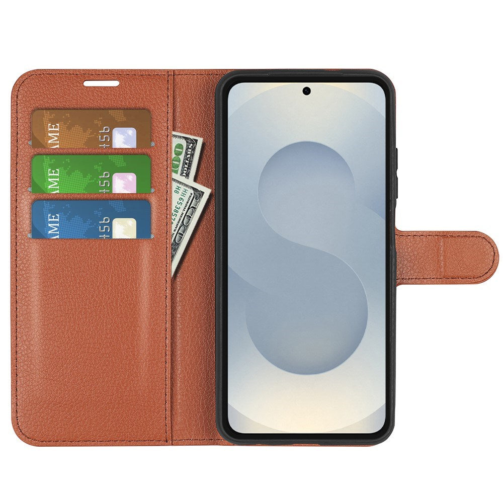 EIDERWOOD Samsung Galaxy S25 Edge Litchi Kunstskinn Flip Deksel med Lommebok - Brun