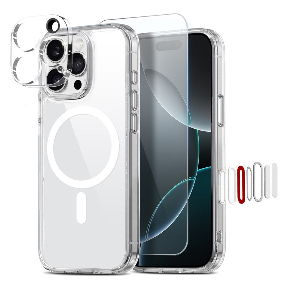 NORTHJO iPhone 16 Pro Max 360° Beskyttelsessett med Kameralinsebeskyttelse & Skjermbeskyttelse & Hybrid Deksel - MagSafe Kompatibel - Gjennomsiktig