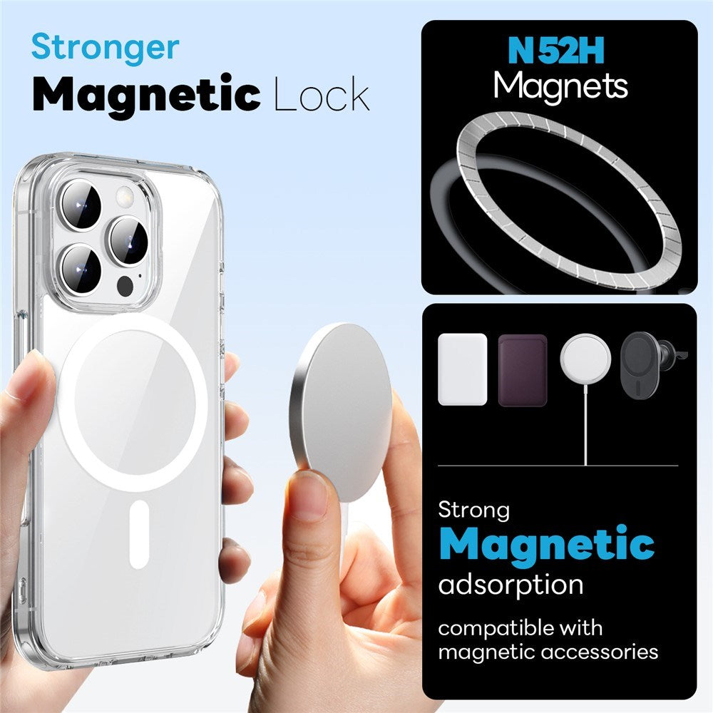 NORTHJO iPhone 16 Pro Max 360° Beskyttelsessett med Kameralinsebeskyttelse & Skjermbeskyttelse & Hybrid Deksel - MagSafe Kompatibel - Gjennomsiktig