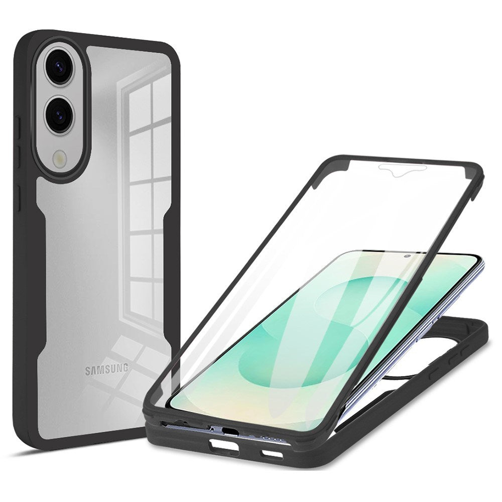 EIDERWOOD Samsung Galaxy S25 Edge Deksel med Full Beskyttelse og Skjermbeskyttelsesfilm - Gjennomsiktig / Svart Kant