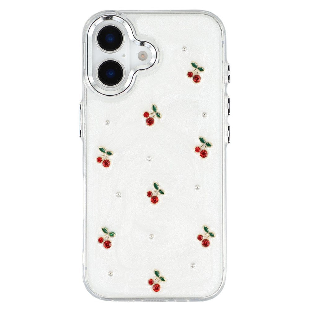 EIDERWOOD iPhone 16 Hybrid Deksel med 3D Kirsebær - Sølv
