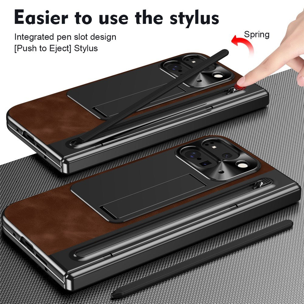 EIDERWOOD Google Pixel 10 Pro Fold Deksel med Bakside i Kunstskinn - Kickstand - Stylusholder - Svart / Brun