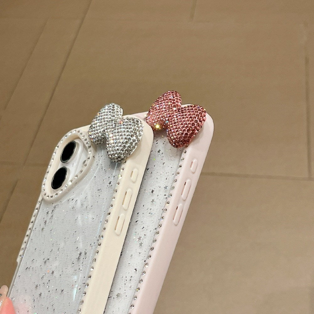 EIDERWOOD iPhone 16 Hybrid Deksel med 3D Sløyfe og Rhinestones - Gjennomsiktig / Rosa