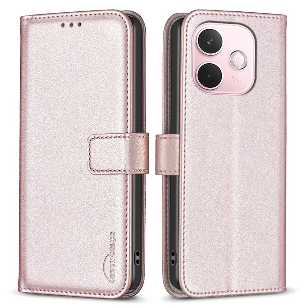 OPPO A5 Pro (4G / 5G) BINFEN Kunstskinn Flip Deksel med Kortholder & Ståfunksjon - Rose Gold