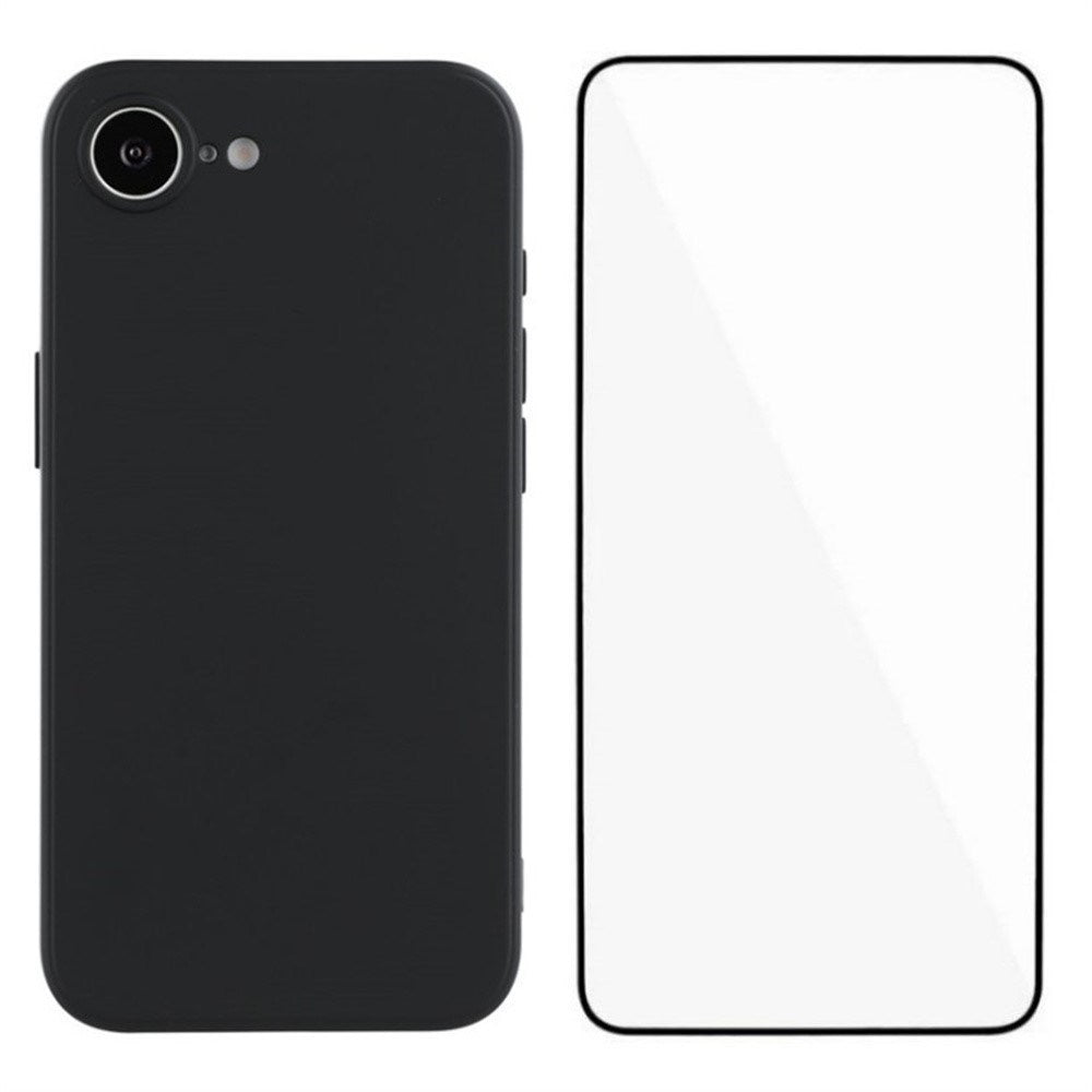 iPhone 17e / 16e Beskyttelsessett med Fleksibelt Plast Deksel & Skjermbeskytter - Svart