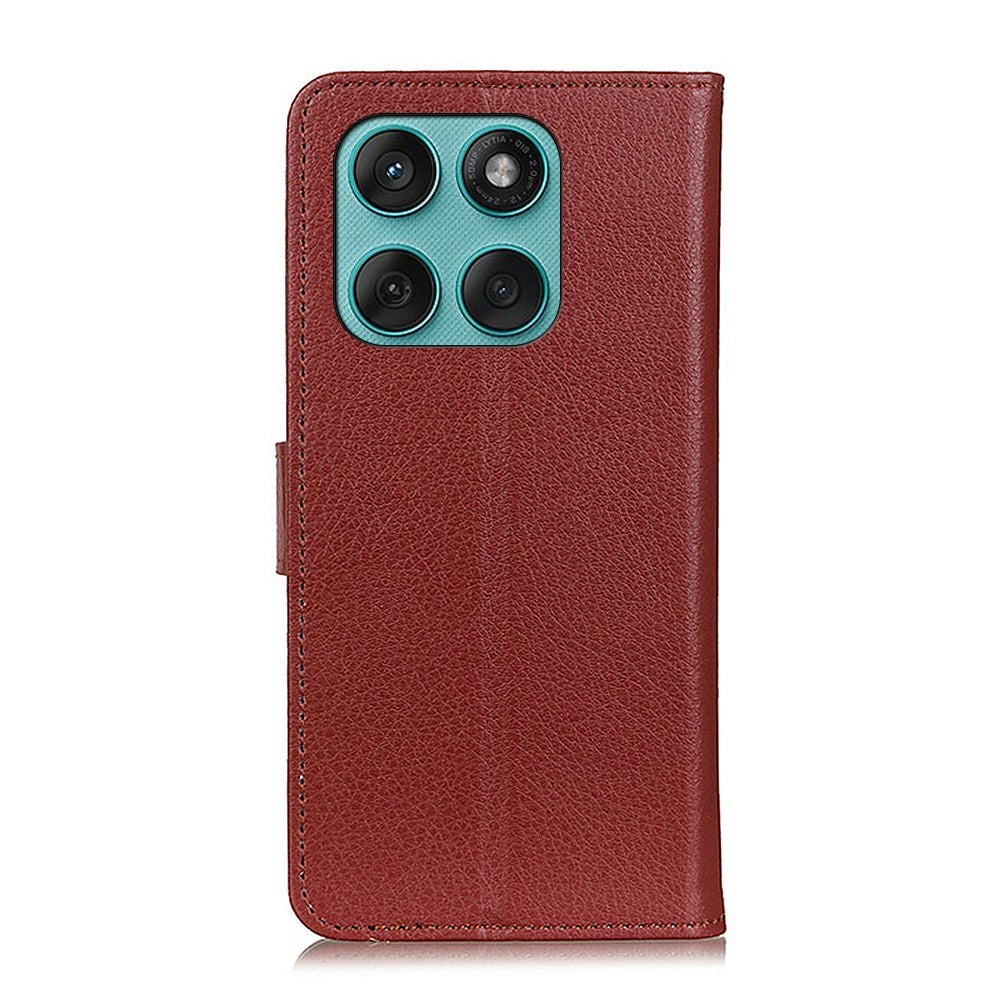 EIDERWOOD Motorola Edge 60 / Edge 60 Fusion Litchi Kunstskinn Flip Deksel med Lommebok & Stativfunksjon - Brun
