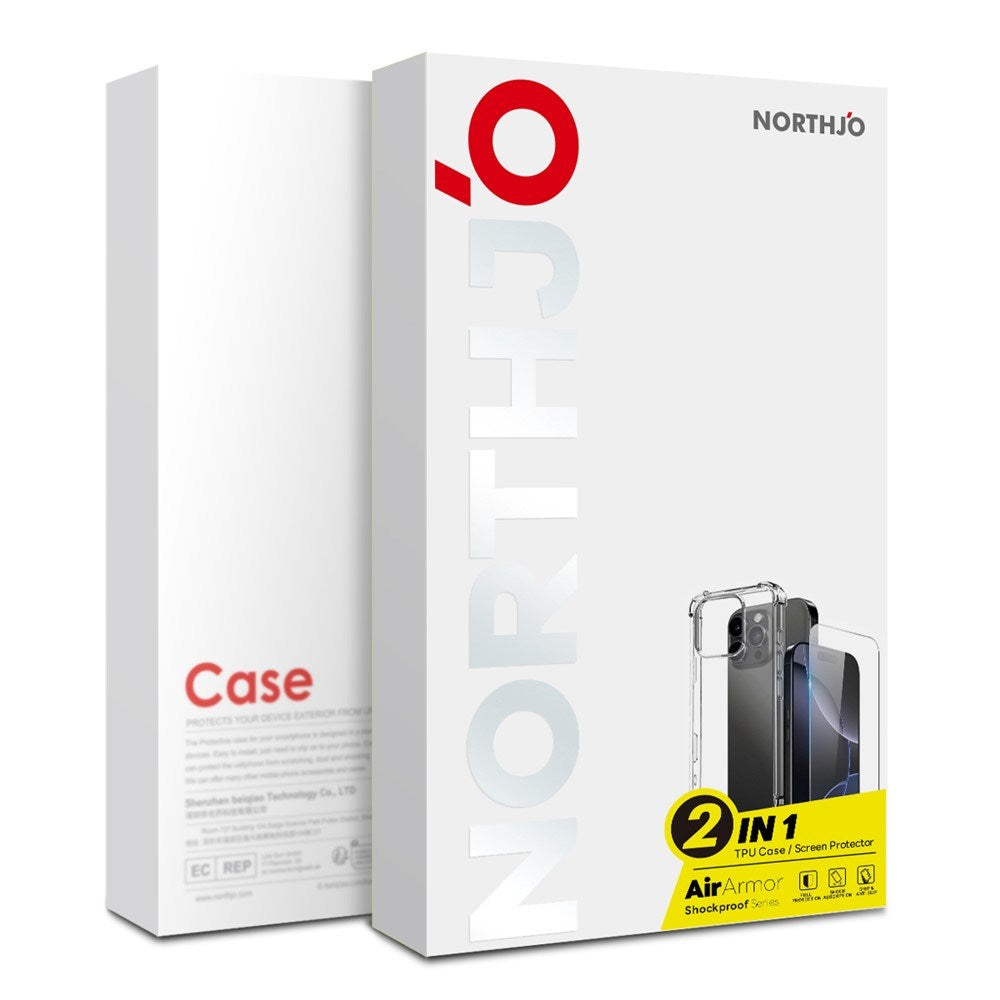 NORTHJO iPhone 17e / 16e 2-i-1 Beskyttelsessett med Støtabsorberende Fleksibelt Plast Deksel & Herdet Skjermbeskyttelsesglass - Gjennomsiktig