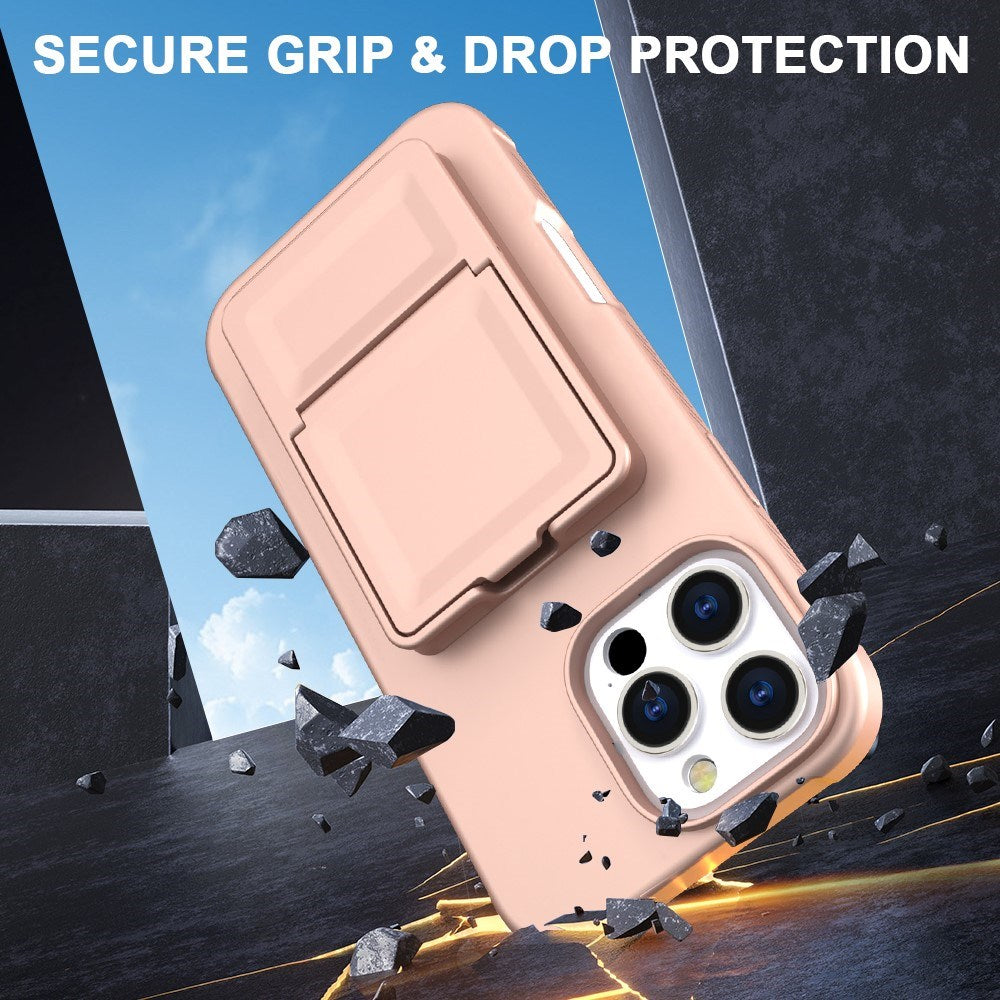 EIDERWOOD iPhone 16 Pro Max Fleksibelt Plast Deksel med Kortholder & Innebygd Speil – Rose Gold