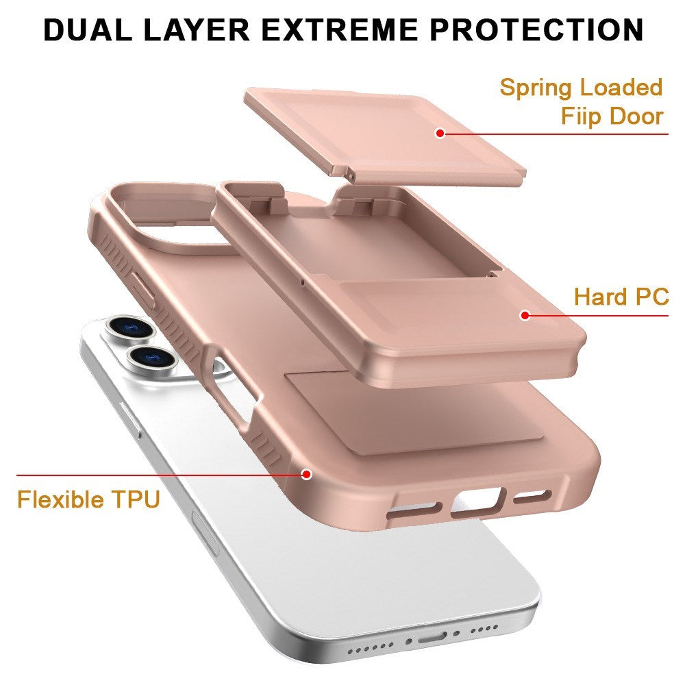 EIDERWOOD iPhone 16 Pro Max Fleksibelt Plast Deksel med Kortholder & Innebygd Speil – Rose Gold