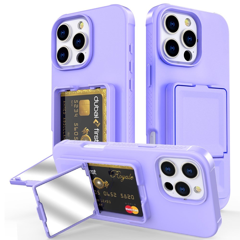 EIDERWOOD iPhone 16 Pro Max Fleksibelt Plast Deksel med Kortholder & Innebygd Speil – Lilla