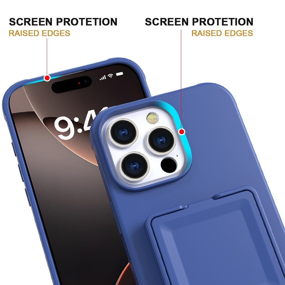 EIDERWOOD iPhone 16 Pro Fleksibelt Plast Deksel med Kortholder & Innebygd Speil – Blå