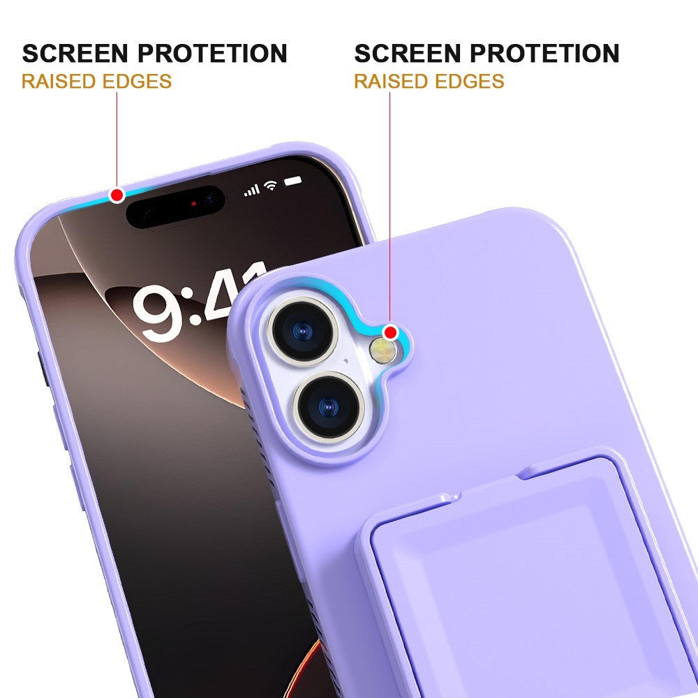 EIDERWOOD iPhone 16 Plus Fleksibelt Plast Deksel med Kortholder & Innebygd Speil – Lilla