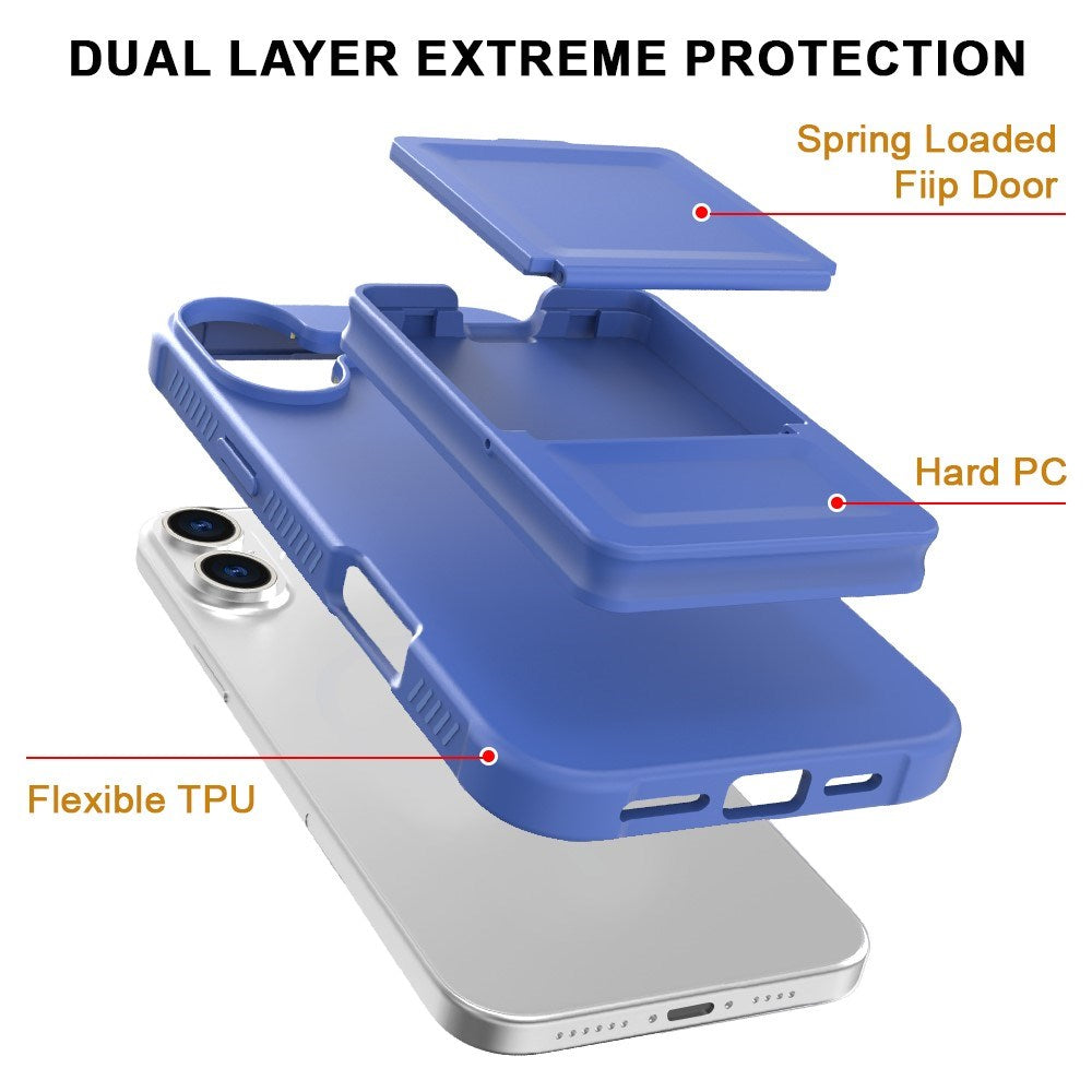 EIDERWOOD iPhone 16 Plus Fleksibelt Plast Deksel med Kortholder & Innebygd Speil – Blå