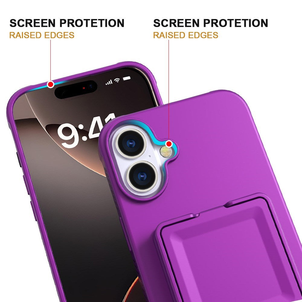 EIDERWOOD iPhone 16 Fleksibelt Plast Deksel med Kortholder & Innebygd Speil – Mørk Lilla