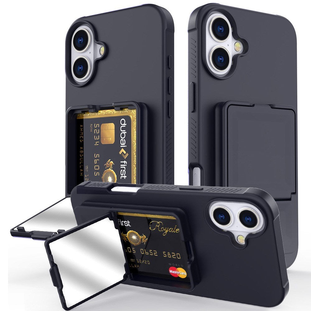 EIDERWOOD iPhone 16 Fleksibelt Plast Deksel med Kortholder & Innebygd Speil – Svart