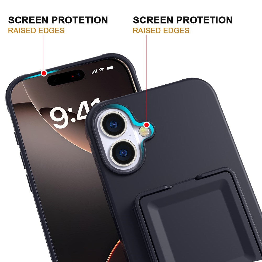 EIDERWOOD iPhone 16 Fleksibelt Plast Deksel med Kortholder & Innebygd Speil – Svart