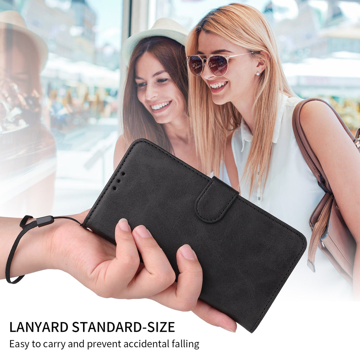 EIDERWOOD iPhone 17 Kunstskinn Flip Deksel med Lommebok & Stropp – Svart