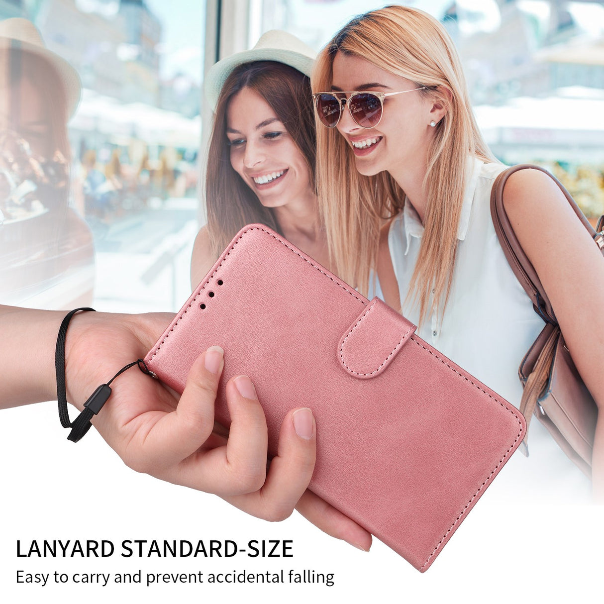 EIDERWOOD iPhone 17 Kunstskinn Flip Deksel med Lommebok & Stropp – Rosa