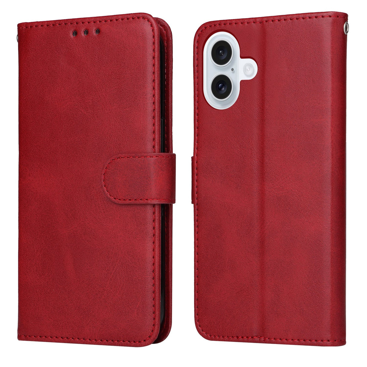 EIDERWOOD iPhone 17 Kunstskinn Flip Deksel med Lommebok & Stropp – Rød