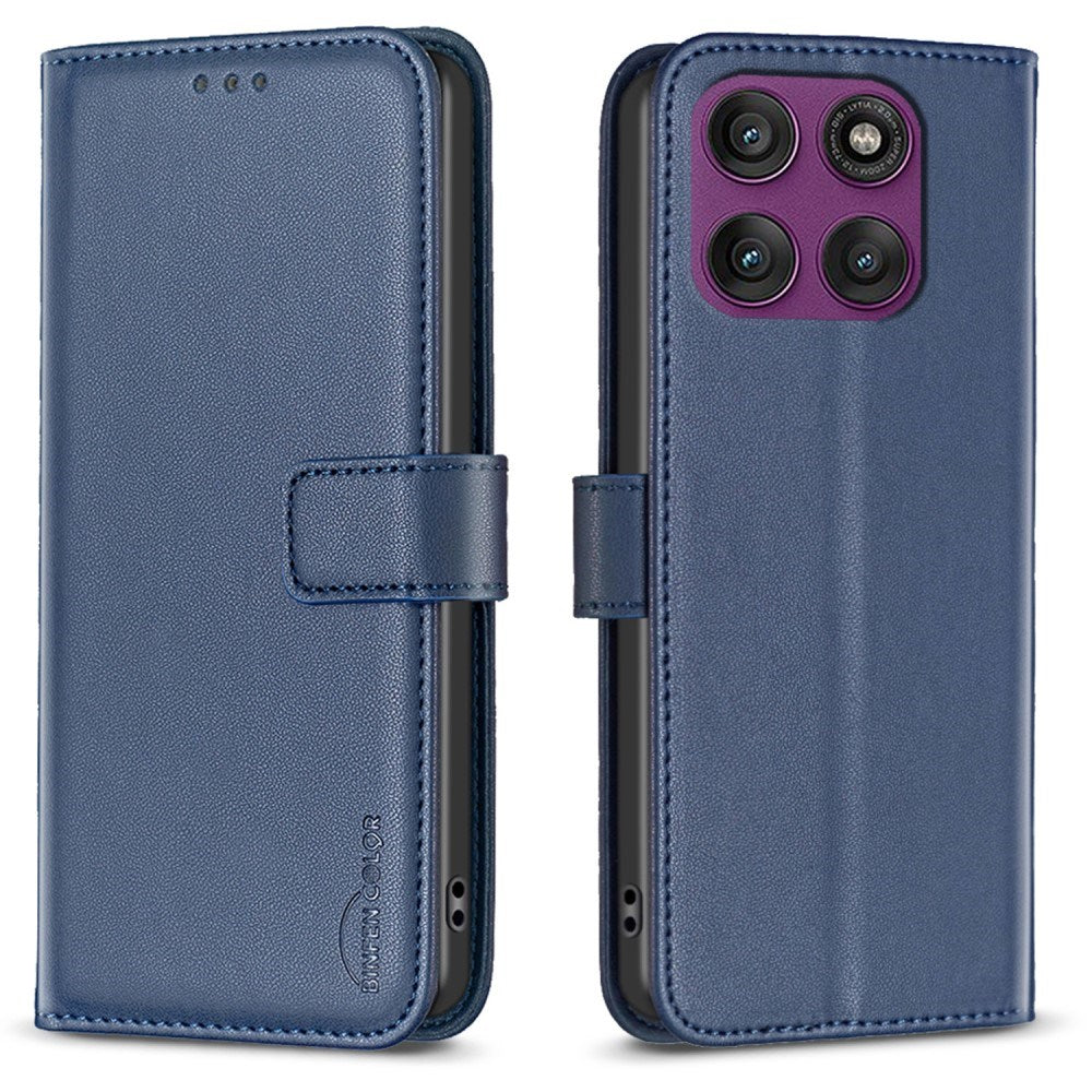 Motorola Edge 60 Pro BINFEN Kunstskinn Flip Deksel med Kortholder & Ståfunksjon - Mørk Blå