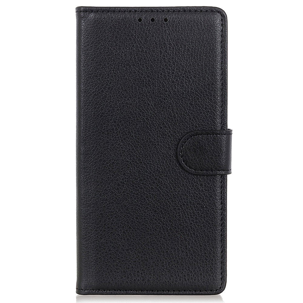 Samsung Galaxy S23 Ultra PU Litchi Skin Flip Deksel med Lommebok - Svart
