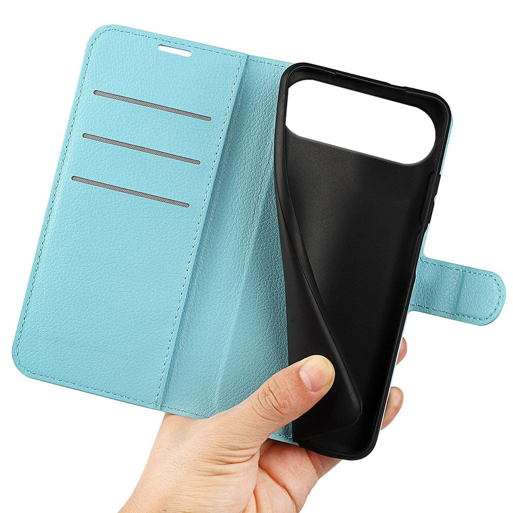 EIDERWOOD iPhone Air Litchi Flip Deksel med Innebygd Kortholder & Stativfunksjon – Blå