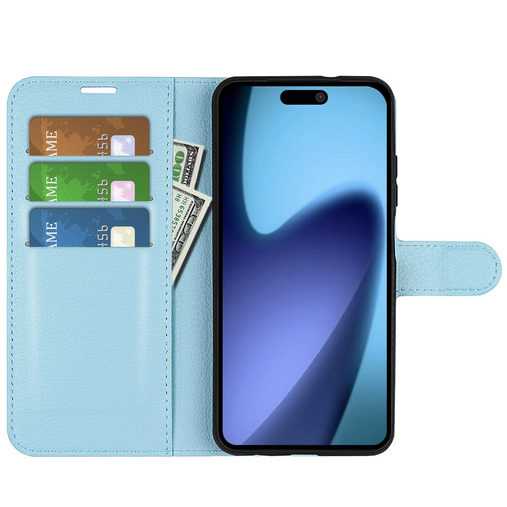 EIDERWOOD iPhone Air Litchi Flip Deksel med Innebygd Kortholder & Stativfunksjon – Blå