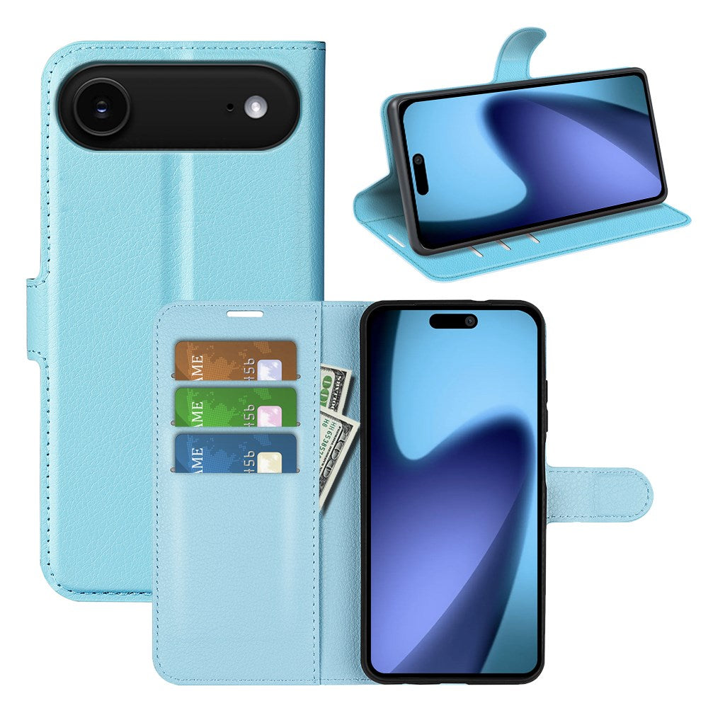 EIDERWOOD iPhone Air Litchi Flip Deksel med Innebygd Kortholder & Stativfunksjon – Blå