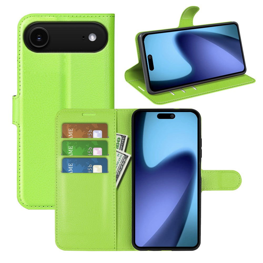 EIDERWOOD iPhone Air Litchi Flip Deksel med Innebygd Kortholder & Stativfunksjon – Grønn