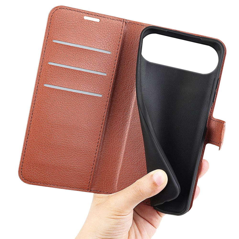 EIDERWOOD iPhone Air Litchi Flip Deksel med Innebygd Kortholder & Stativfunksjon – Brun