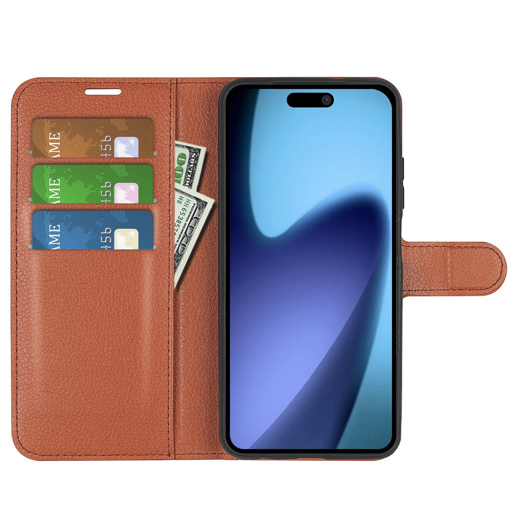 EIDERWOOD iPhone Air Litchi Flip Deksel med Innebygd Kortholder & Stativfunksjon – Brun